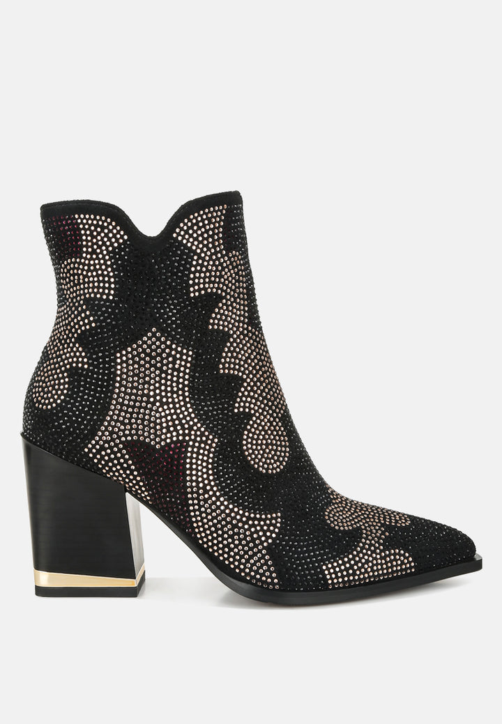 rhinestones embellished block heel boots by ruw#color_black