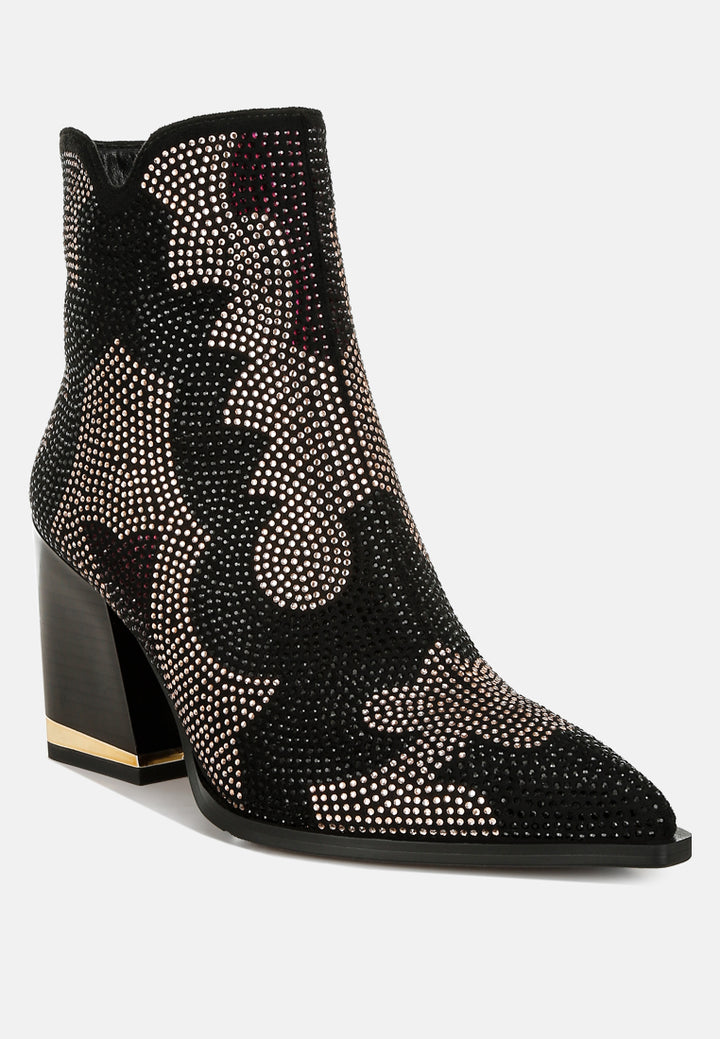 rhinestones embellished block heel boots by ruw#color_black