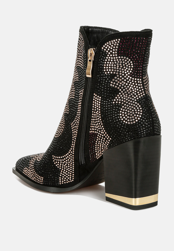 rhinestones embellished block heel boots by ruw#color_black