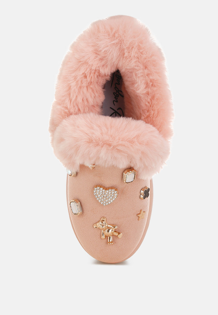 zeta charm detail slip on snow boots#color_pink