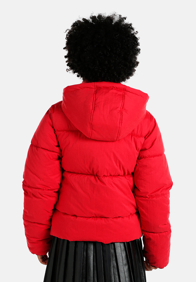 zip up hooded puffer jacket#color_red