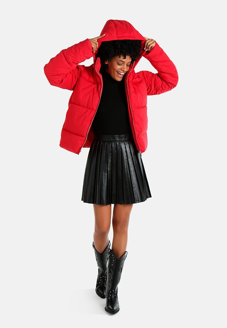 zip up hooded puffer jacket#color_red