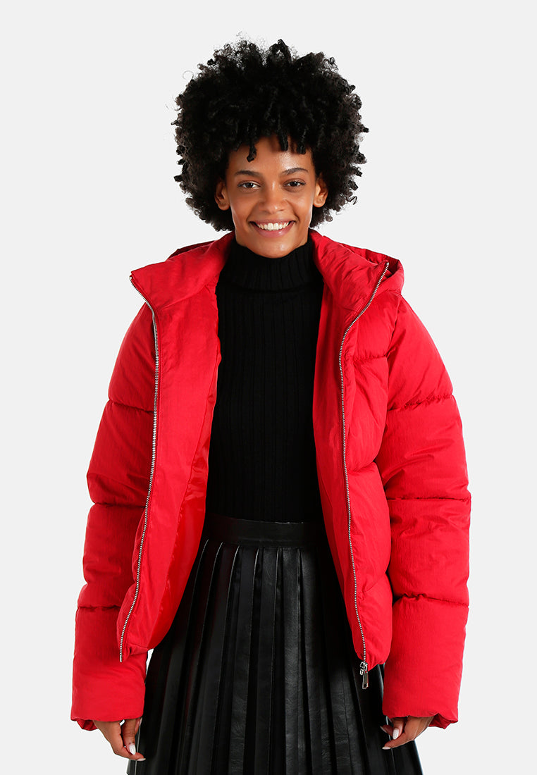 zip up hooded puffer jacket#color_red