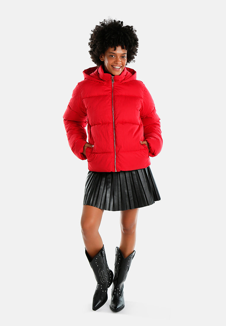 zip up hooded puffer jacket#color_red