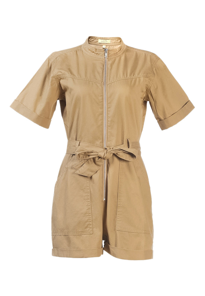 zip - up belted playsuit#color_beige
