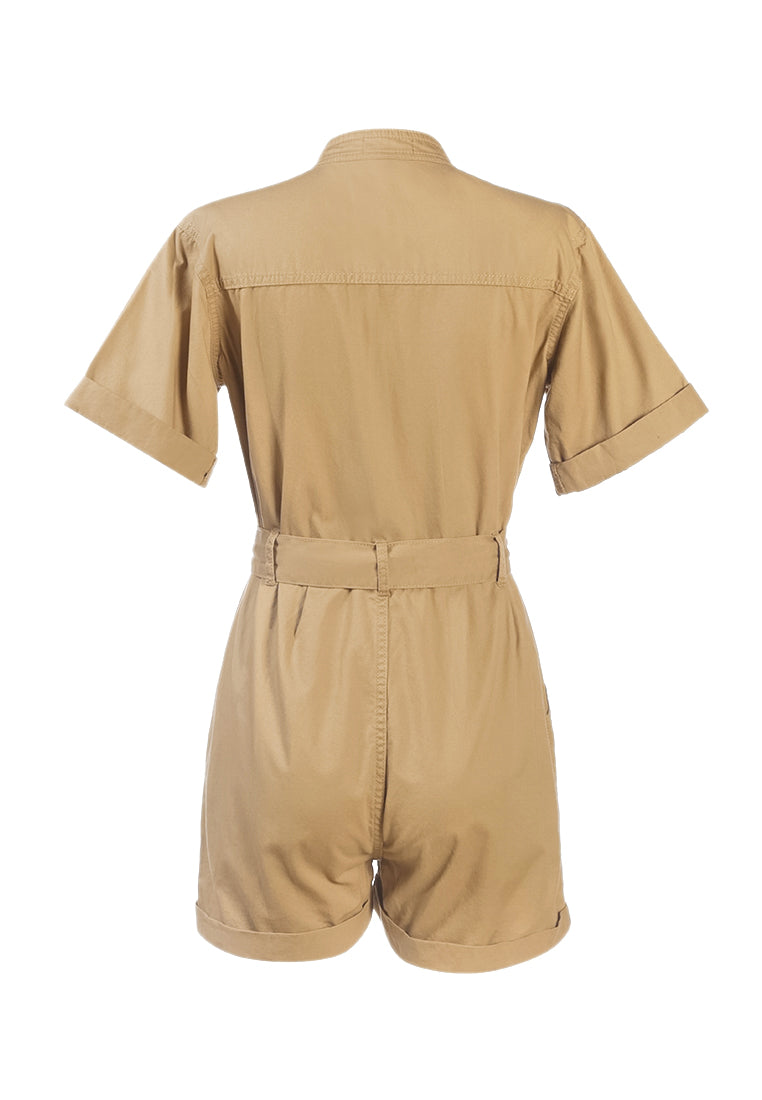 zip - up belted playsuit#color_beige