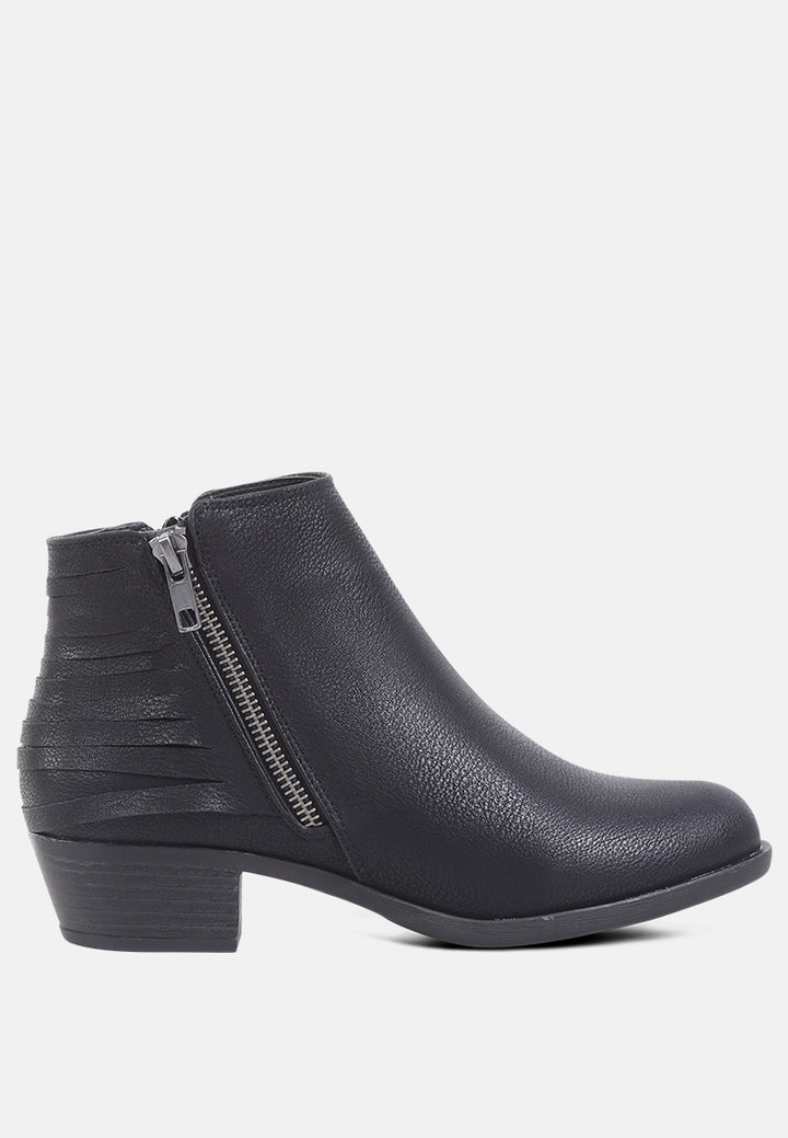 evan side zipper stacked heel ankle boots#color_black