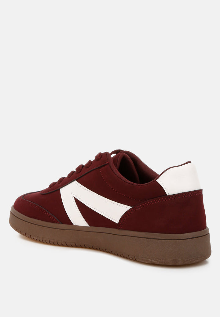 contrasting patchwork chunky sneakers by ruw#color_burgundy