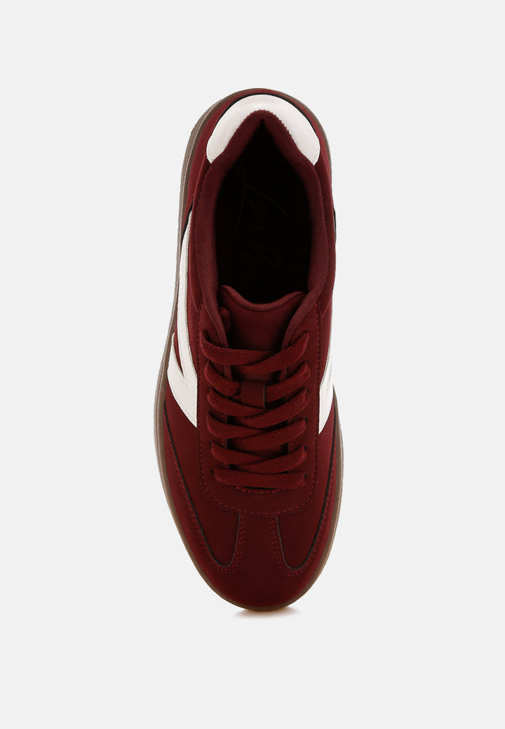 contrasting patchwork chunky sneakers by ruw#color_burgundy