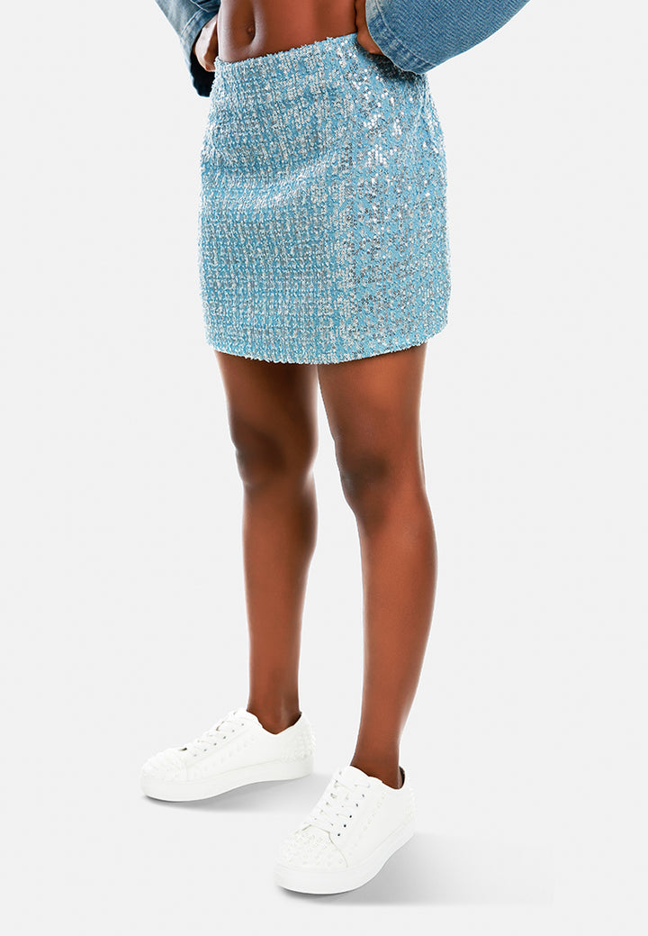 A-Line Sequin Denim Skirt By Ruw