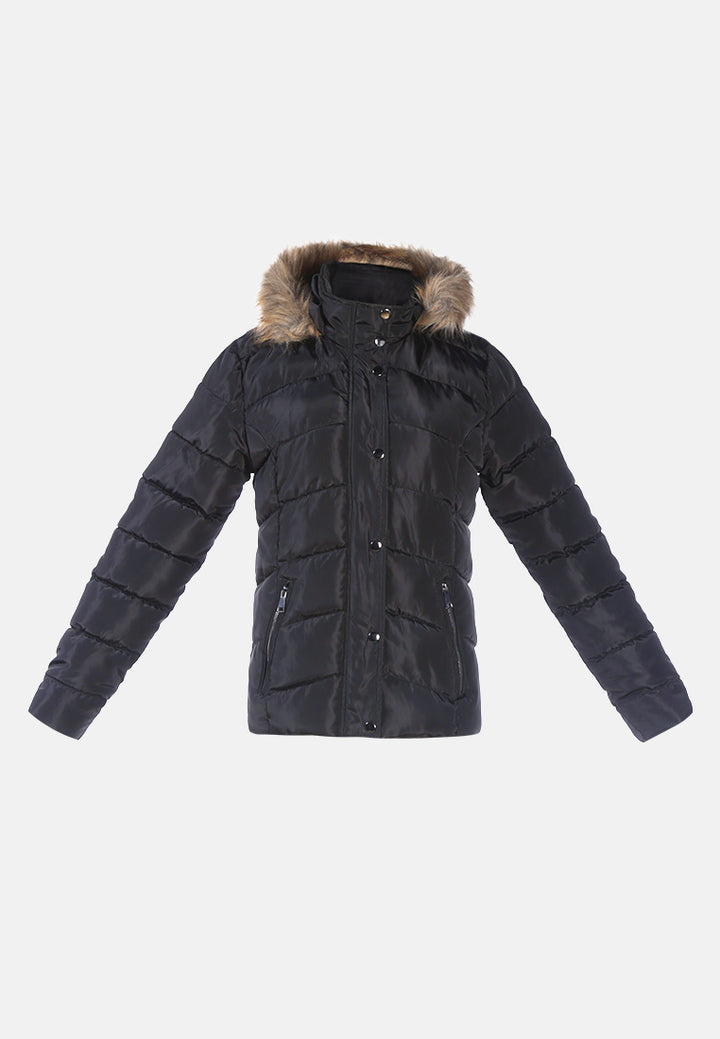 long sleeves puffer hoodie#color_black
