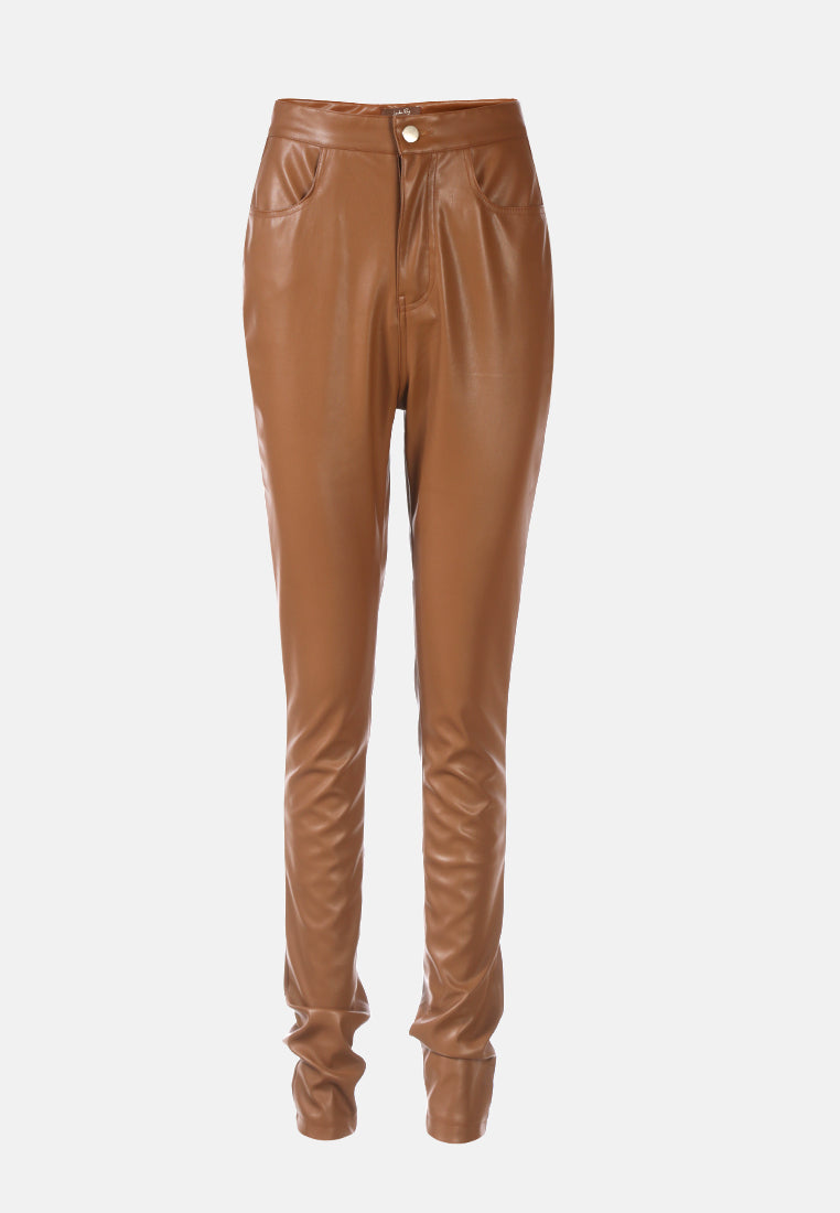 faux leather high waist skinny trousers#color_chocolate