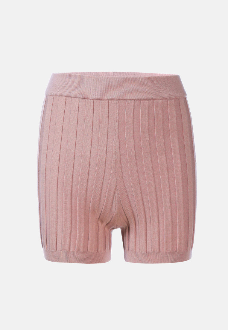 solid rib knit shorts#color_mocha
