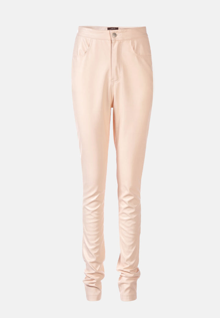 faux leather high waist skinny trousers#color_camel