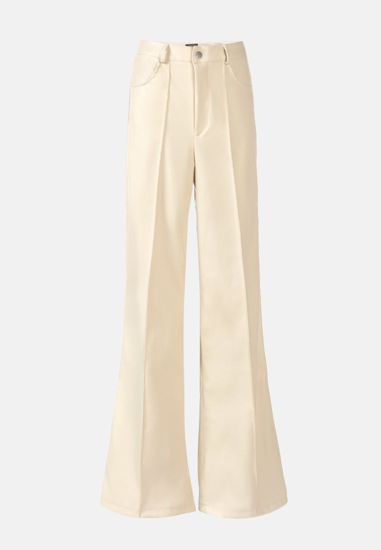 faux leather seam detail wide leg trousers#color_cream