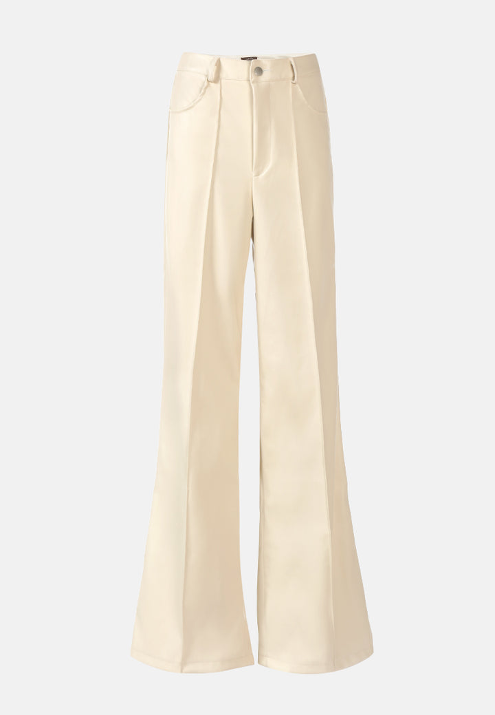 faux leather seam detail wide leg trousers#color_cream