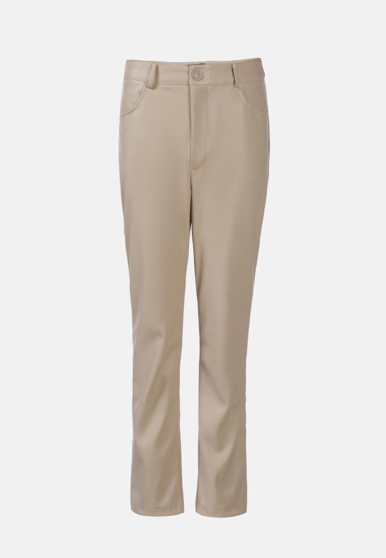 faux leather straight fall trousers#color_stone