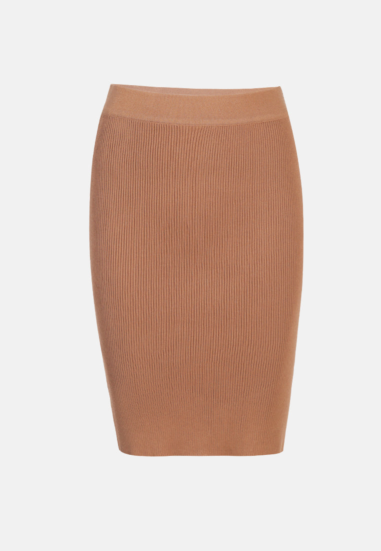 knitted pencil skirt#color_brown