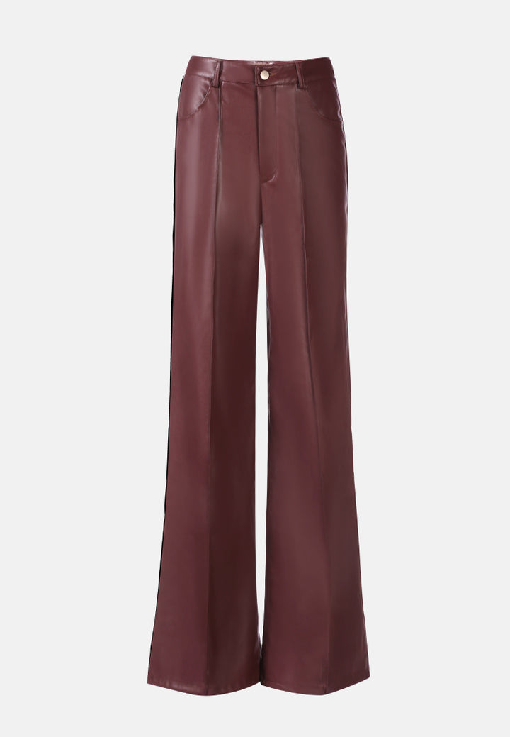 faux leather seam detail wide leg trousers#color_dk-chocolate