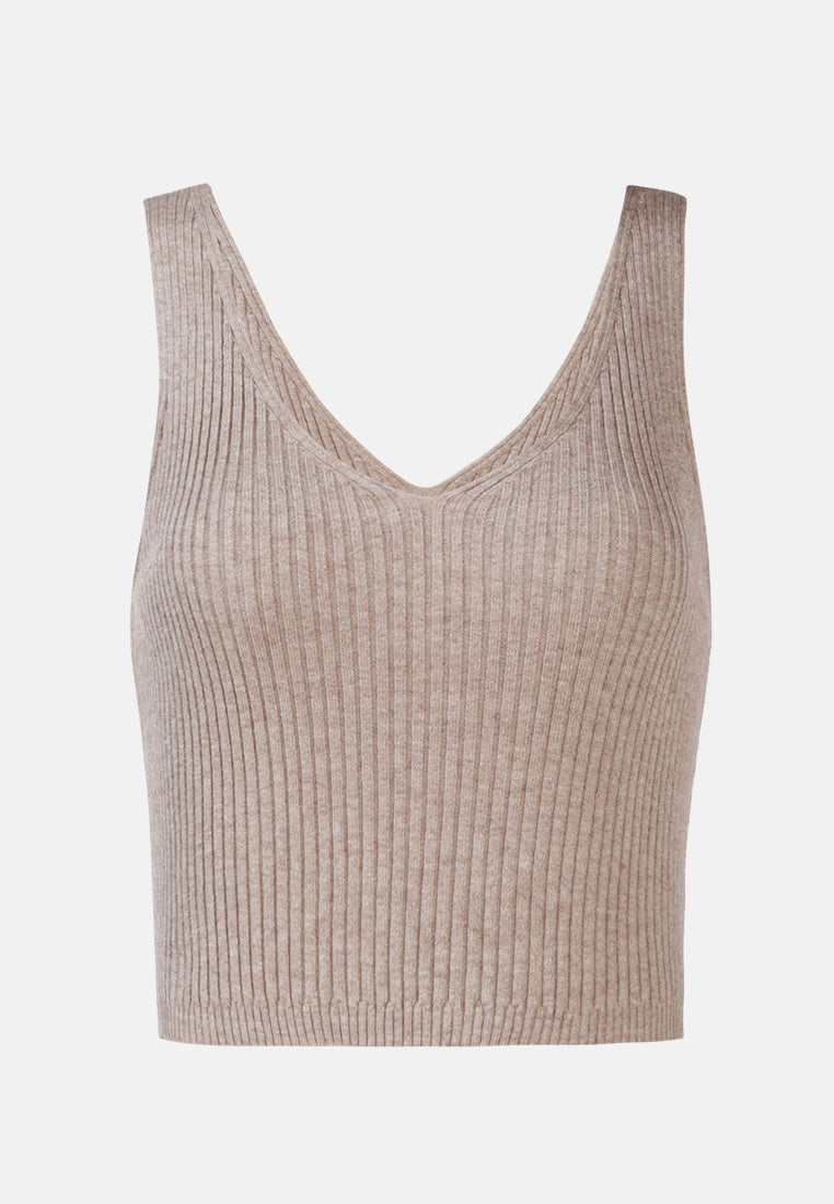sleeveless knitted tank top#color_brown