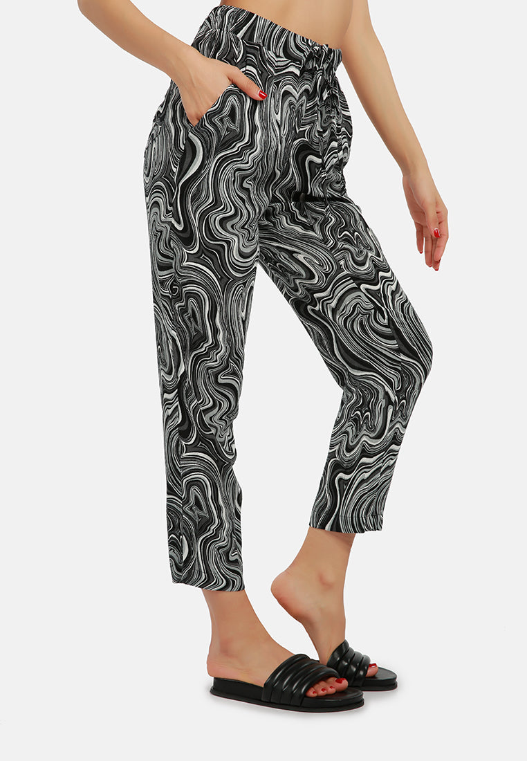 abstract print high waist trousers#color_black