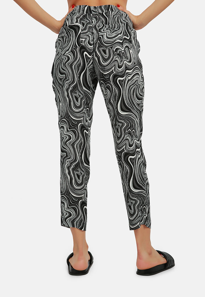 abstract print high waist trousers#color_black