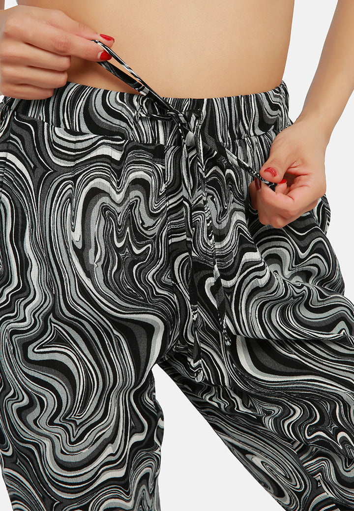 abstract print high waist trousers#color_black