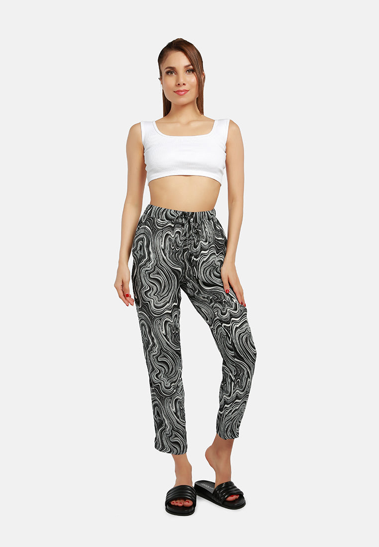 abstract print high waist trousers#color_black