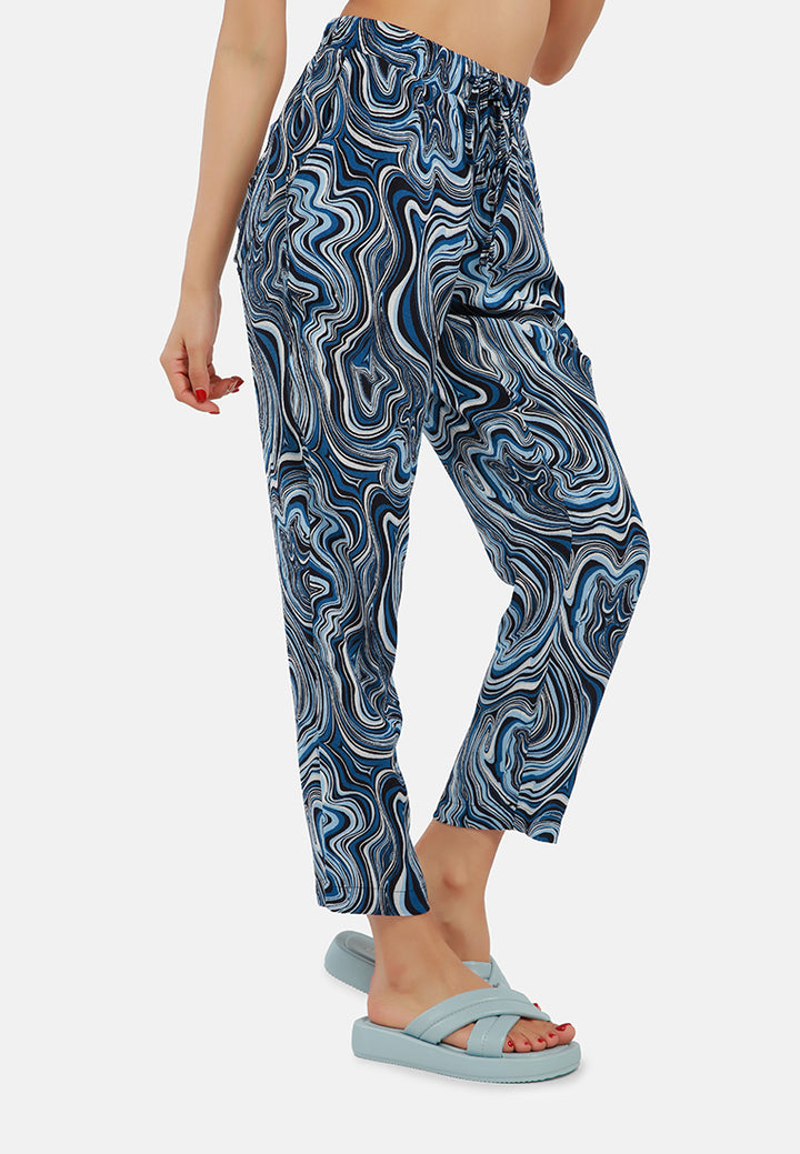 abstract print high waist trousers#color_blue