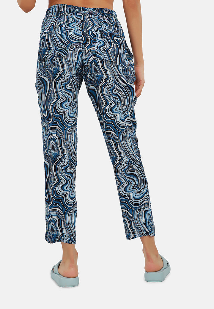 abstract print high waist trousers#color_blue