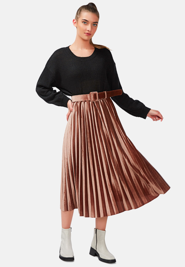 accordion pleated long skirt#color_beige