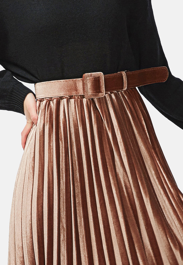 accordion pleated long skirt#color_beige