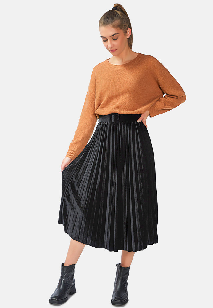accordion pleated long skirt#color_black