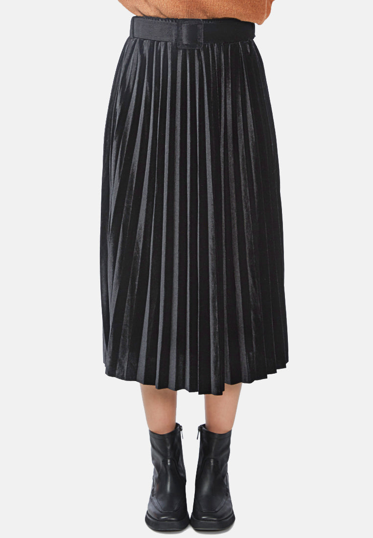 accordion pleated long skirt#color_black