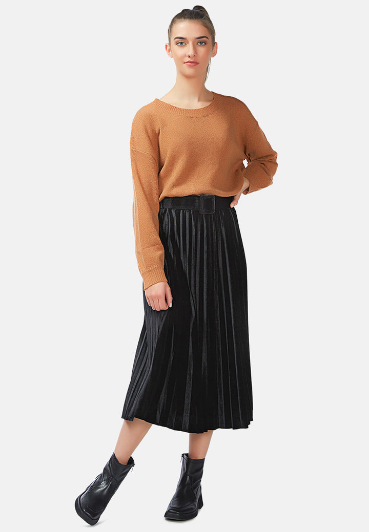 accordion pleated long skirt#color_black