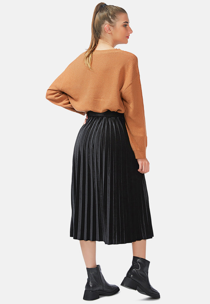 accordion pleated long skirt#color_black