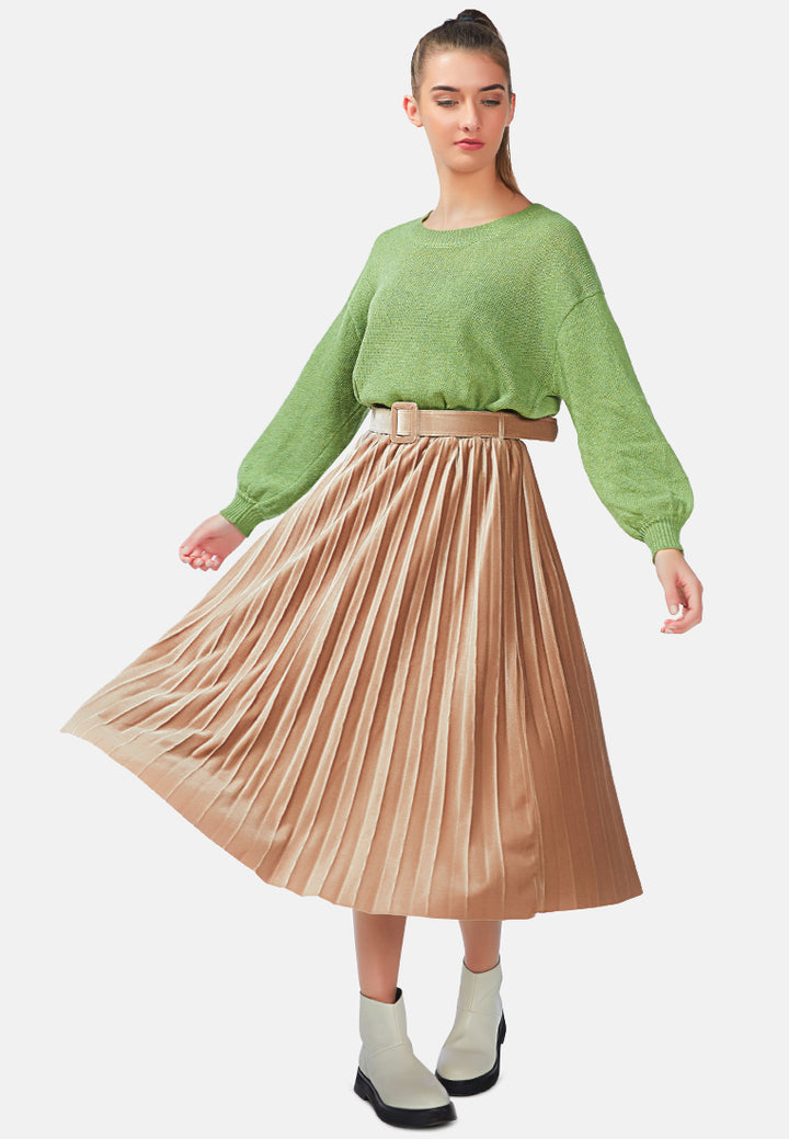 accordion pleated long skirt#color_pink