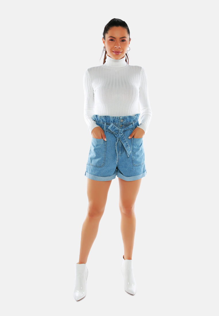 acid wash paper bag shorts#color_light-blue