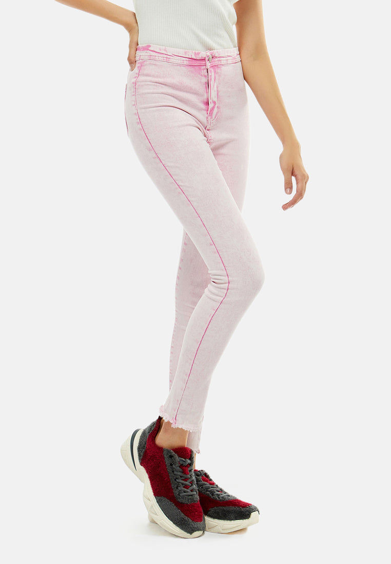 acid wash frayed hem jeans#color_pink