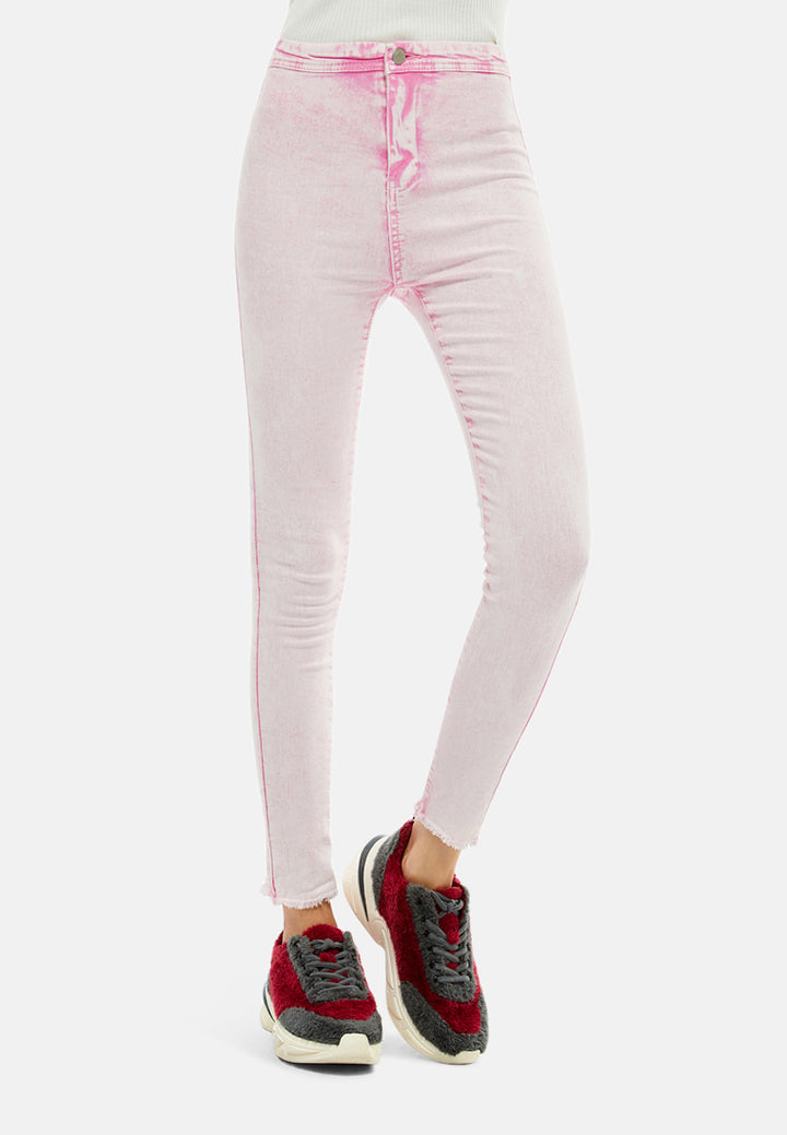 acid wash frayed hem jeans#color_pink