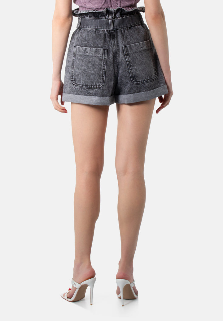 acid wash paper bag shorts#color_light-grey