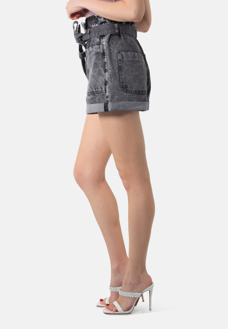 acid wash paper bag shorts#color_light-grey