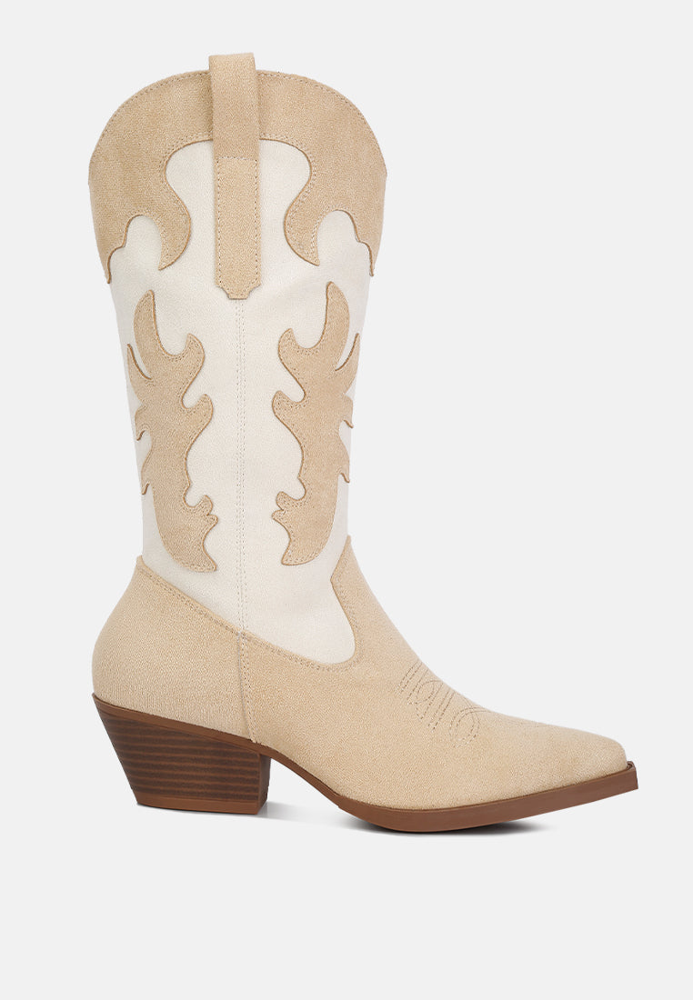 adanna micro suede patchwork cowboy boots#color_beige