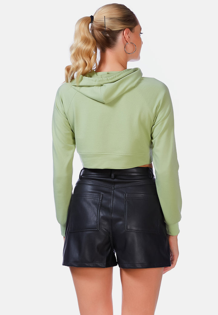 all relaxed front slit cropped hoodie#color_olive