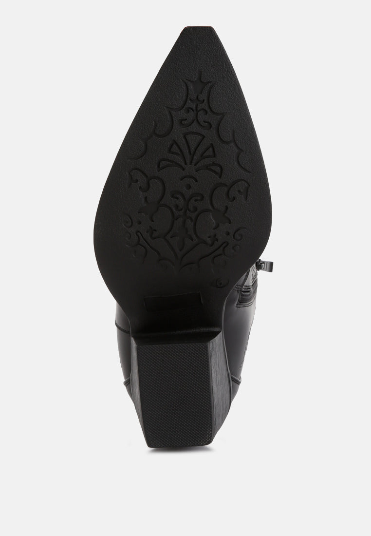 aries ankle length block heel cowboy boots#color_black
