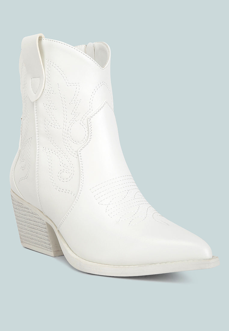 aries ankle length block heel cowboy boots#color_off-white