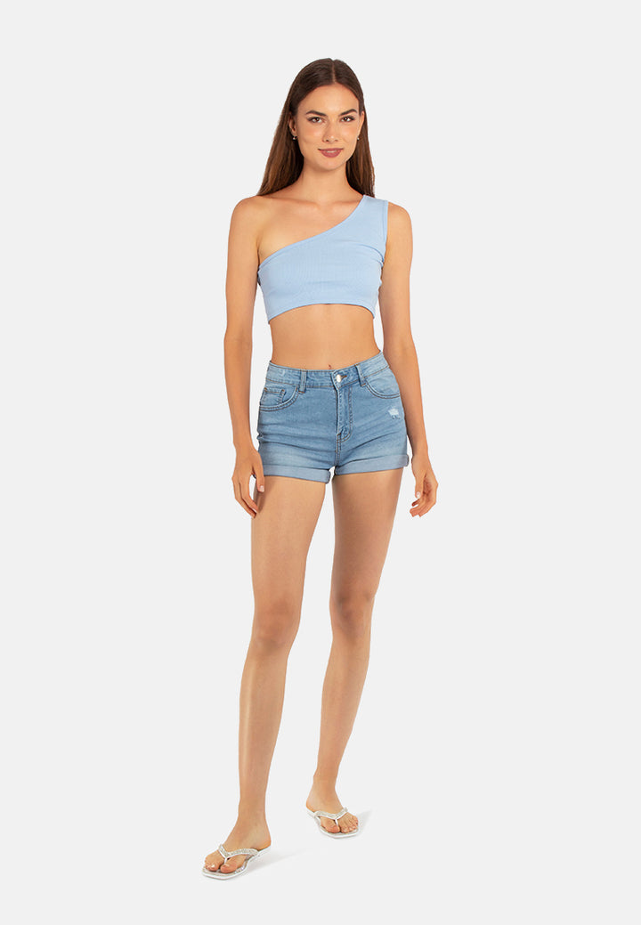 asymmetrical basic crop top#color_light-blue