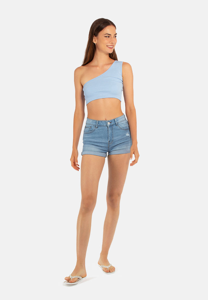 asymmetrical basic crop top#color_light-blue