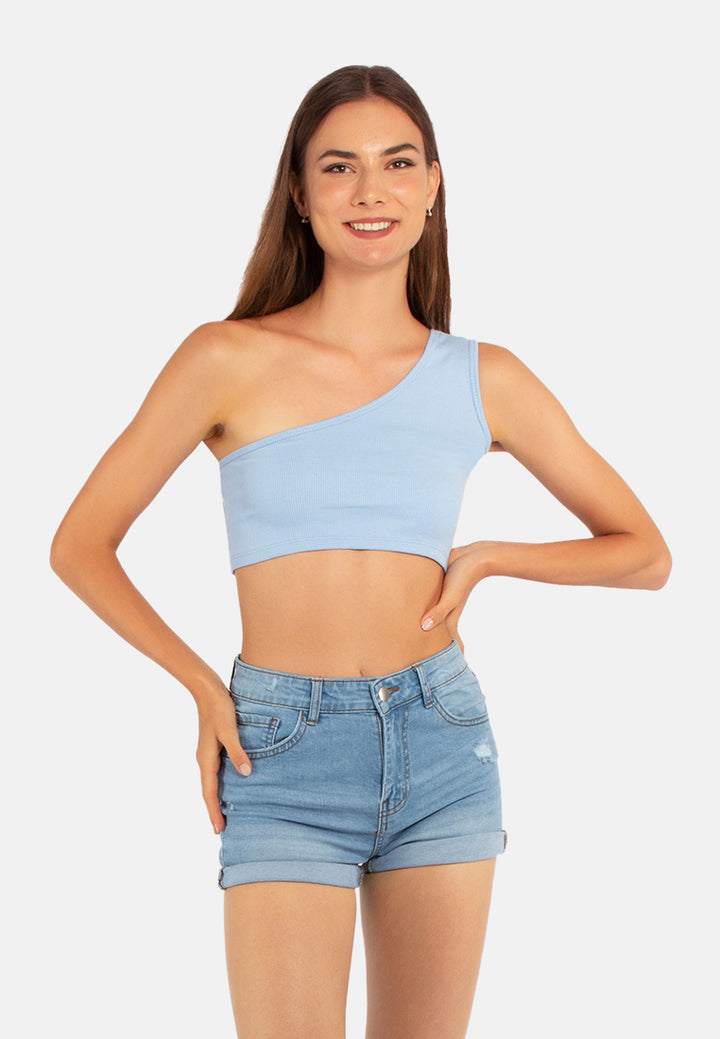 asymmetrical basic crop top#color_light-blue