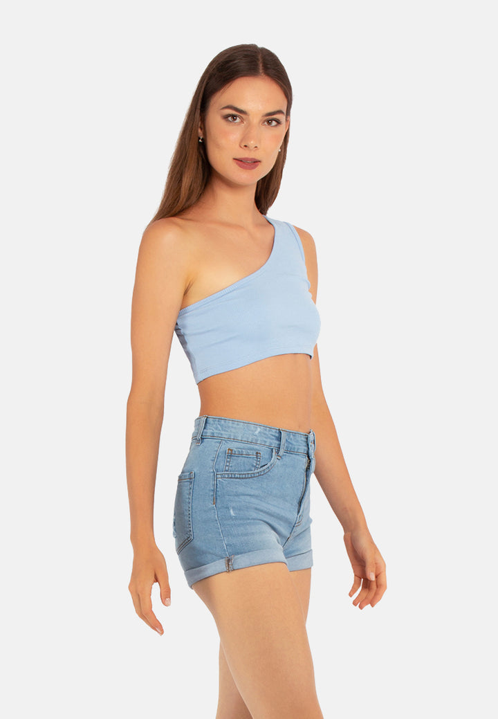 asymmetrical basic crop top#color_light-blue